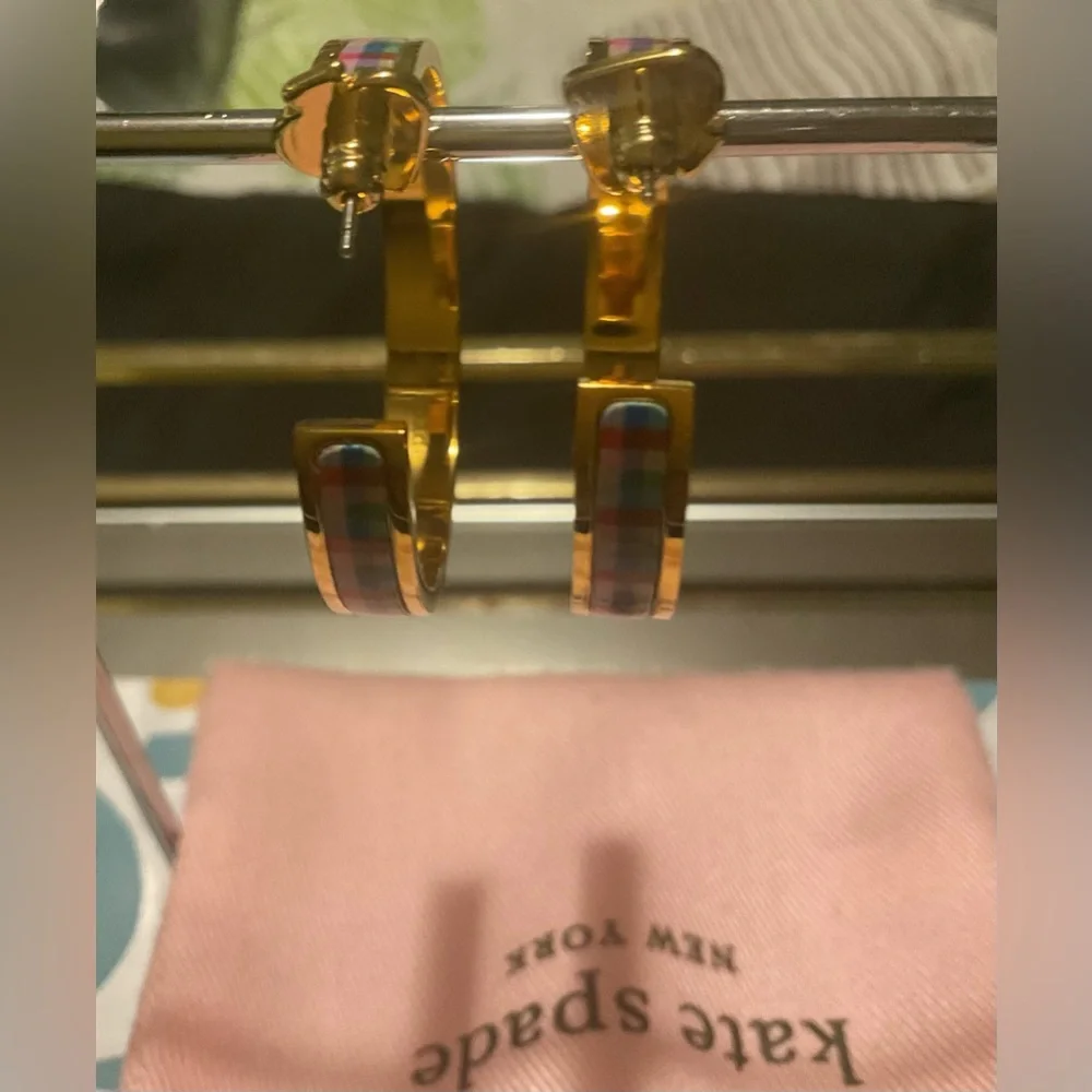 Kate Spade New York Gold plaid hoop earrings